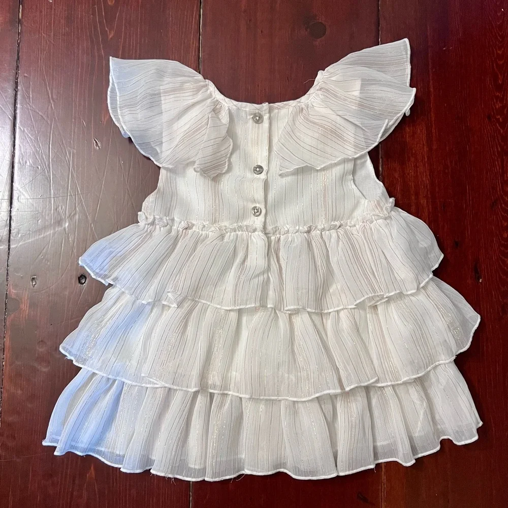 First impression white and gold sleeveless ruffled top with gold pants 24 months - Picture 5 of 9